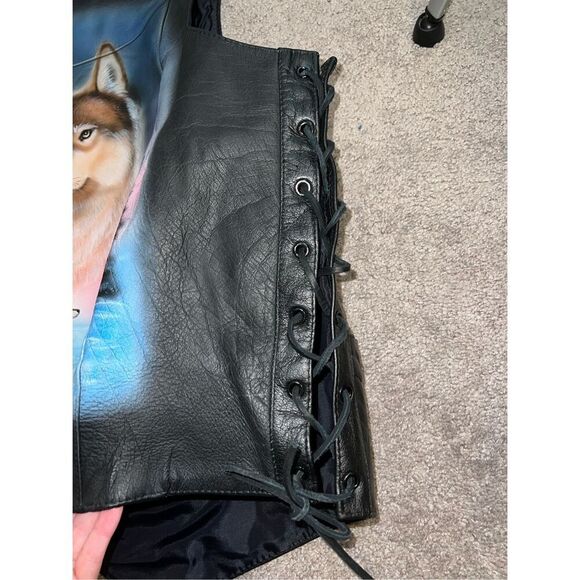 Men’s Motorcycle Leather Vest Painted/Lace Sides size 56 3X - Picture 9 of 12